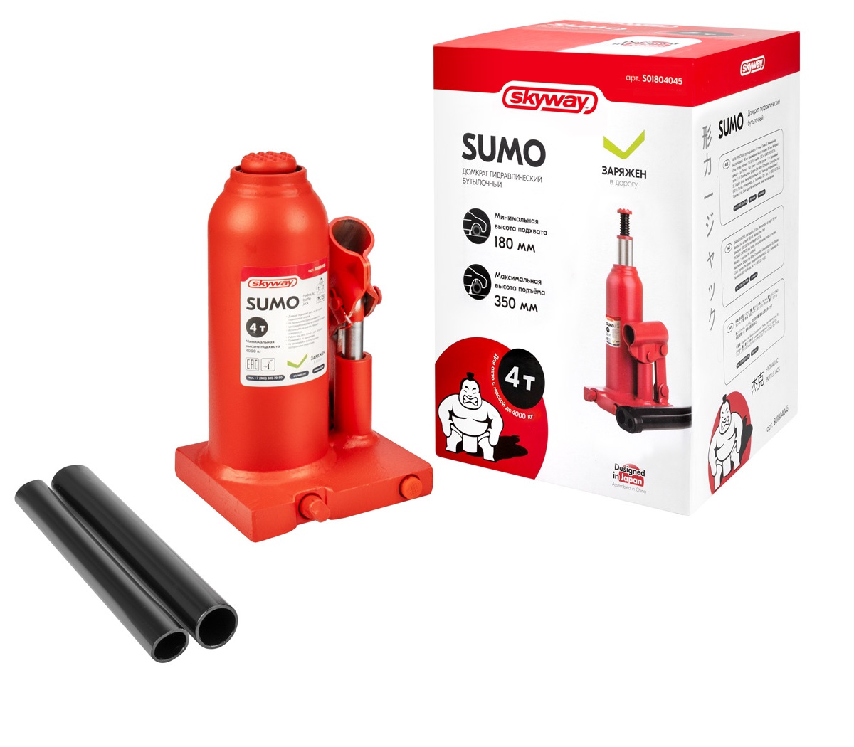 Домкрат гидрав. бутыл. 4т h 180-350мм SKYWAY SUMO
